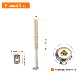 sourcing map 4Pcs Hex Socket Head Screws Bolts Barrel Nuts, M6 x 90mm Socket Furniture Bed Bolt Barrel Nuts for Chairs Cots, Bronze Color