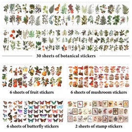 RISYPISY Butterflies Mushroom Scrapbooking Stickers, Aesthetics Plants Scrapbook Stickers for Journaling Accessories, Decorative Craft Paper, Collage, Junk Journal, Planner (Forest Plant)