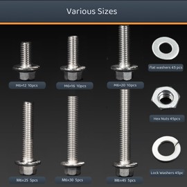 LUPANTER M6-1.0 x 12/16/20/30/45 Flange Hex Bolt Assortment Kit, 180pcs Stainless Steel Metric Flange Head Bolts and Nuts Set.