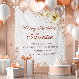 Jnufoju Aunt Birthday Gift Throw Blankets 60 x 50 Inch, Birthday Gift for Auntie from Niece, Happy Birthday Auntie Gifts, Birthday Gifts for Aunt from Nephew, Auntie Birthday Gifts