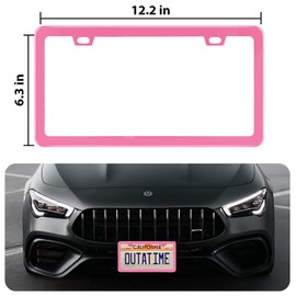 2 Pack License Plate Frame for Car Metal Aluminum Rust-Proof License Plate Holder Cover Front Rear Number Tag Frame for Men Women (Pink)