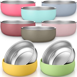 Nuogo 8 Pcs 304 Stainless Steel Baby Bowls with Removable Silicone Shell Toddler Bowls Kids Bowls Anti Scald Snack Container for Food Feeding, Dishwasher Safe (Multicolor)