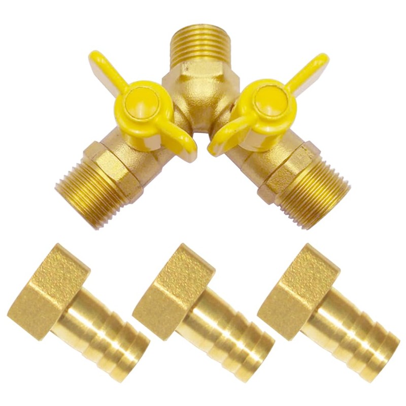 Brass 3 Way Shut Off Valve 5/8" Hose Barb Fitting