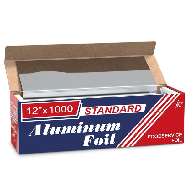 Ox Plastics Standard Premium Aluminum Foil | 12”x1000 Feet Long | Industrial Size and Strength | Commercial Grade & Length Foil Wrap for Food Service Industry and Home Use| Strong Silver Foil (1 Pack)