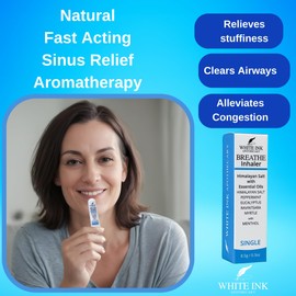 White Ink Breathe Better White in-Haler| Pink Himalayan Sea Salt Nasal Inhaler | Congestion, Breathing and Focus | Aromatherapy Sinus Inhaler (1)