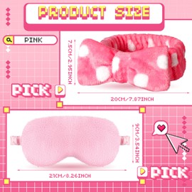 Newcotte 24 Pcs Sleepover Party Supplies for Girls, Includes 12 Pcs Plush Sleep Eye Mask and 12 Pcs Bow Hair Band, Plush Bow Headbands, Fur Face Wash Headband Faux Fur Mask for Women (Cute Style)
