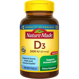 Nature Made Vitamin D3 1000 IU (25 mcg), Dietary Supplement for Bone,180 SoftgeL