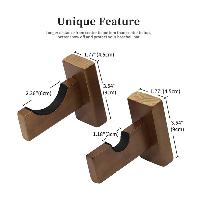 Shiwaki Baseball Bat Rack, Brown Wooden Shelf, Hanging Baseball Bat