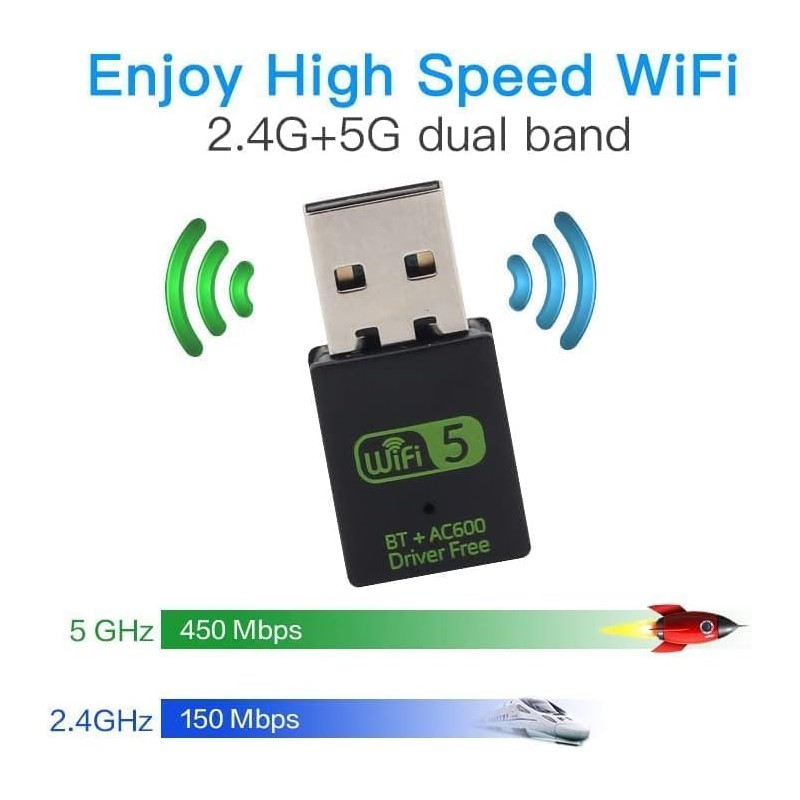 Bluetooth Dongle, WLAN USB Stick 600Mbps USB WiFi Bluetooth Adapter