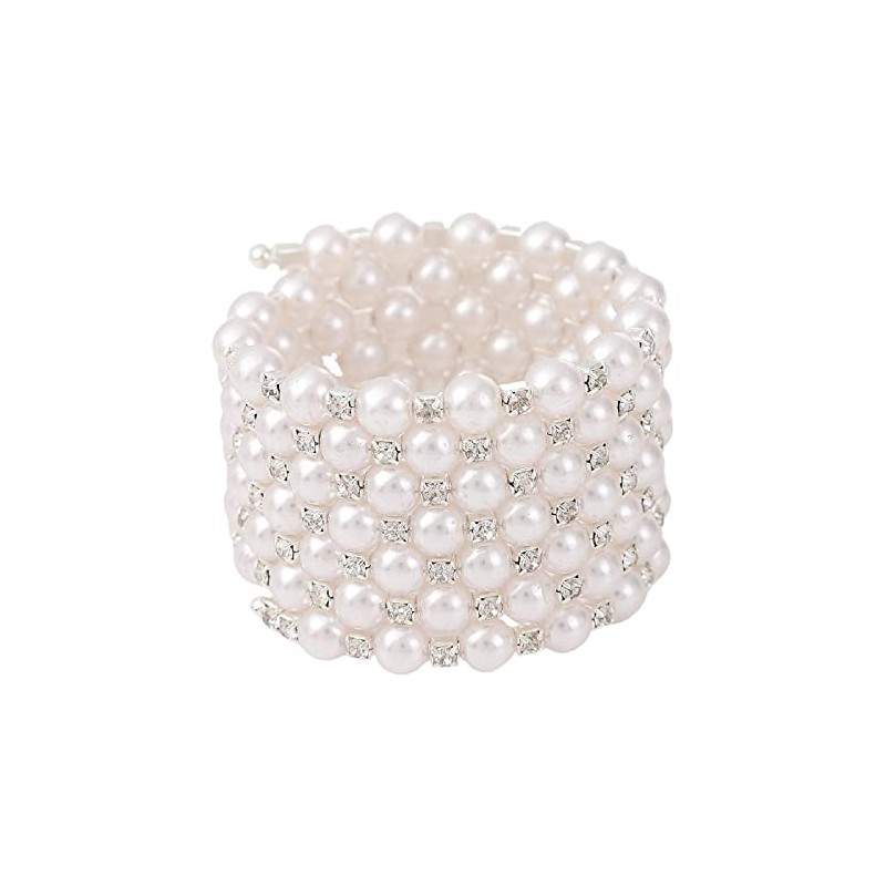 Fuqimanman2020 Multi Row Imitition Pearl Stretch Bracelet Stackable Crystal Strand