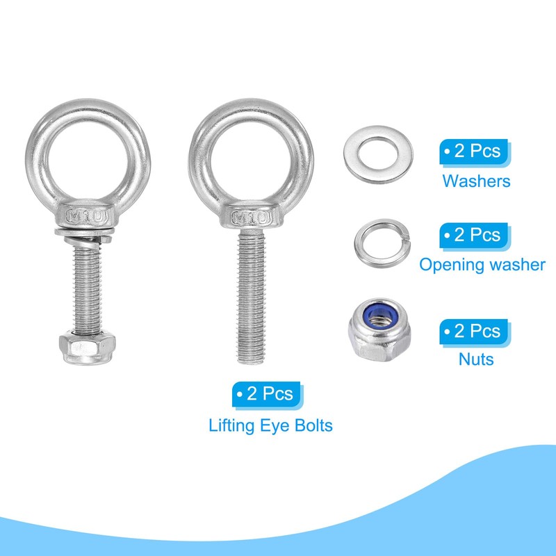 PATIKIL Lifting Shoulder Eye Bolts, M10x40 304 Stainless Steel Male