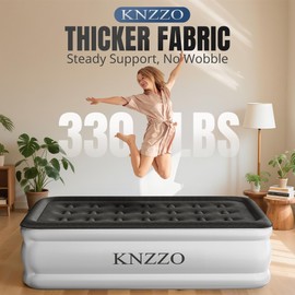 KNZZO Twin Air Mattress with Built-in Pump, 18" Top Inflatable Mattress with Waterproof Flocking Fabric, Three-Minute Quick-Inflatable Bed. Portable Blow Up Mattress for Home, Outdoor and Guests
