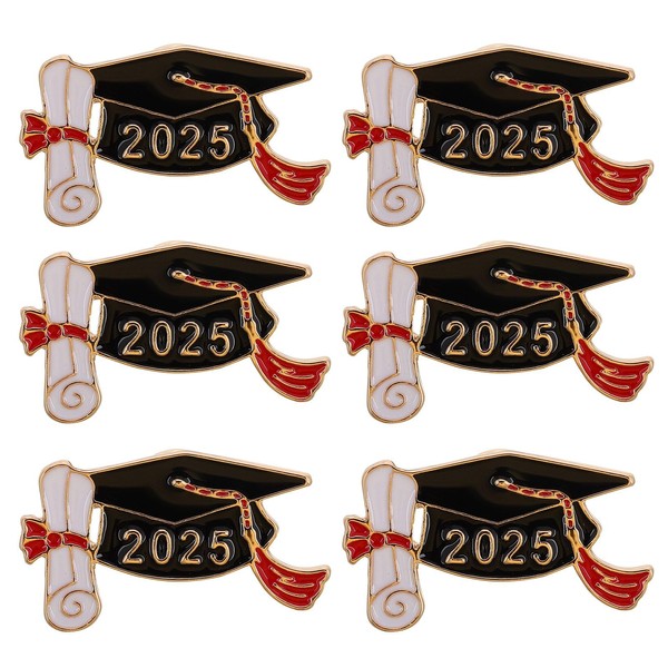 6Pcs Graduation Cap Brooches Pins 2025 Grad Cap Enamel Lapel