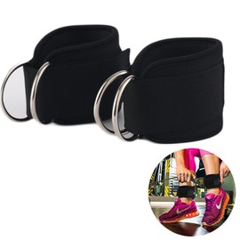 Eabdice Pack of 2 Ankle Straps, Adjustable Foot Cuffs, Ankle Strap Fitness with D-Ring, for Running, Fitness Equipment, Fitness and Bodybuilding (Black)