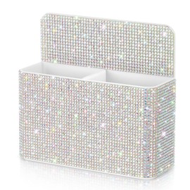 MotiMind Silver Bling Desk Accessories Organizer for Women Teen Girls Birthday Gift Magnetic Marker Holder Bling Locker Organizer Rhinestone Marker Holder for Whiteboard Office with 2 Slots
