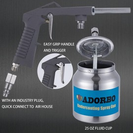 ADORBO Air Undercoating Spray Gun with Suction Feed Cup - Apply Sprayable Truck Bed Liner Coating, Rubberized Undercoat, Rust Proofing, Chip Guard Paint - Pneumatic Automotive Application Sprayer