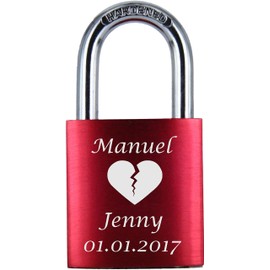 ♥ Love Goals Engraved Love Padlock with Engraving | Individual | Ideal Gift for Lovers & Couples | High-Quality Gift Packaging | Lock with 2 Keys | Anodised | M010 | Colour: Green, Blue, Red & Purple, red