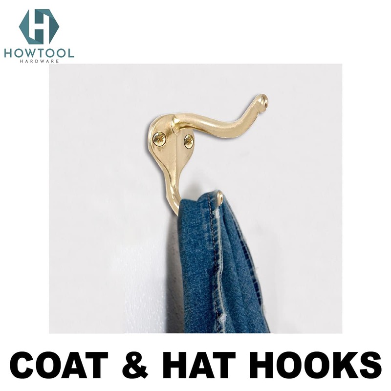 Coat Hat Hook Antique Design with Screws Brass Plated, 5