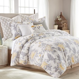 Levtex Home - Reverie Comforter Set - Full/Queen Comforter + Two Standard Pillow Cases - Floral - Yellow, Grey, and White - Comforter (90 x 94in.) and Pillow Case (26 x 20in.) - Cotton