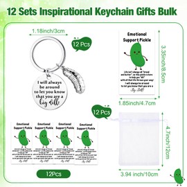Ecation 12 Sets Inspirational Positive Pickle Keychain Gifts Bulk Employee Appreciation and Emotional Support Keychain Gift with Affirmation Cards and Organza Bags for Coworker Staff(Pickle Style)