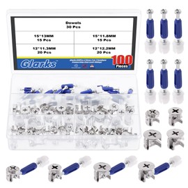 Glarks 100Pcs 4 Sizes 3-in-1 Furniture Connecting Cam Lock Fittings with Dowels Assortment Kit, 15x13/15x11.8/12x12.2/12x11.3mm Cam Lock Nuts and Cam Screws for Wardrobe Drawer Cabinet Connectors