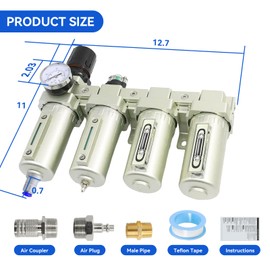 3/4" NPT Industrial Grade 4 Stage Air-Dryer-for-Compressor, Air-Compressor-Water-Separator-System for Plasma Cutter and Paint Spray, 2Filter&2Dryer system,Auto Drain
