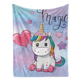 FEELJAM Unicorn Blanket, Cuddly Blanket, Pink, Flannel Fleece Blanket for Girls, Children, Cuddly Blanket, Sofa Blanket, Blanket, Microfibre Couch Blanket (Multicoloured, 150 x 200)
