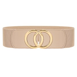 JasGood Women's Wide Elastic Waist Belt Vintage Stretchy Dress Belt Waist Belt with Gold O-Ring Buckle, 4-beige