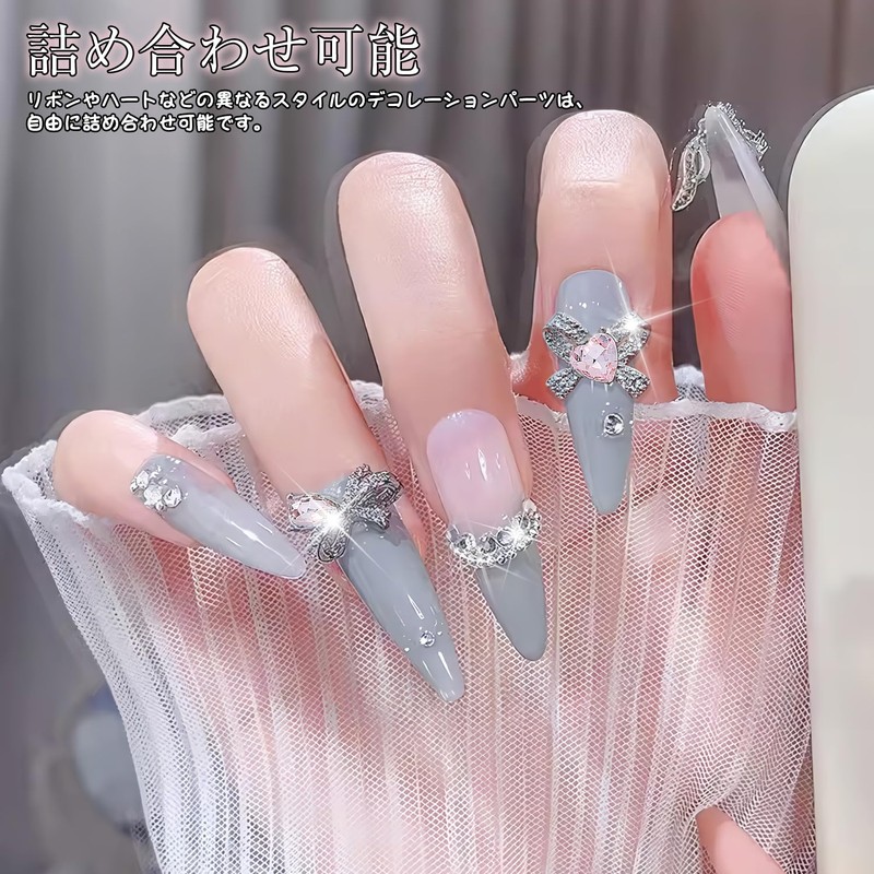 Sucodver Nail Parts Bowknot Rhinestone 3D Small Large Glitter Mix