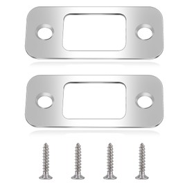 2 Pack Deadbolt Strike Plate Door Strike Plate Spacer 1" x 2-1/4" Round Corner Door Backplate with 4 Screws Door Lock Plate Door Lock Replacement Parts Steel Color