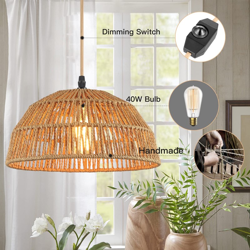 Plug in Pendant Light, Farmhouse Hanging Chandelier Lights with 15ft