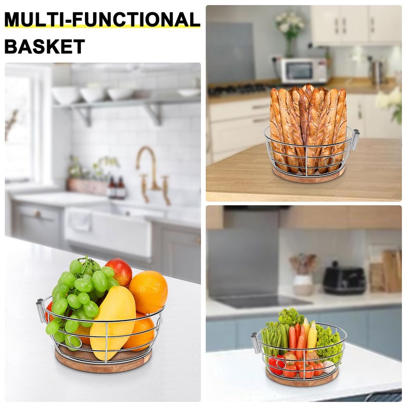Livabber Countertop Fruit Basket Bowl with Banana Hanger, Modern Standing