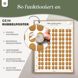 LEBENSKOMPASS Scratch Off Poster - 100 Self Care Ideas for More Wellbeing, Inner Peace and Self-Love - Your Creative Companion for Mindful Me Time - Scratch Off Poster