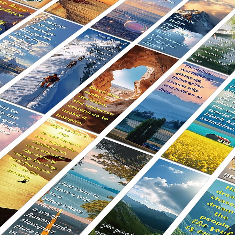 30Pcs Motivational Landscape Bookmarks Inspirational Page-Markers with Uplifting Quotes for
