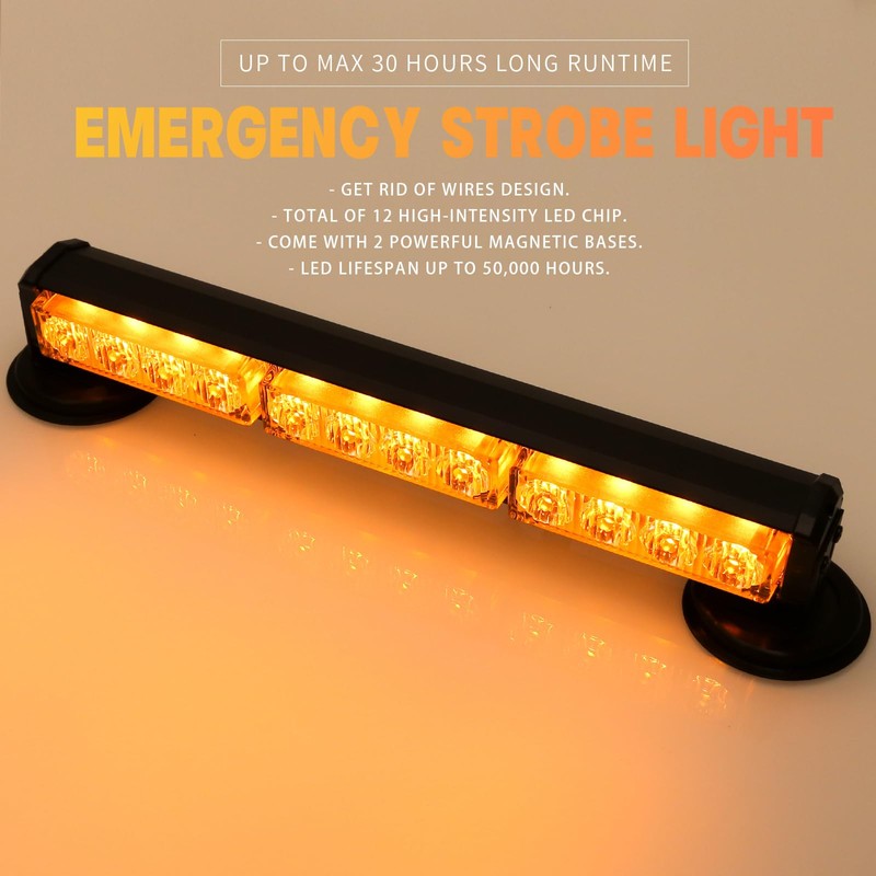14" Battery Powered Emergency Strobe Lights Bar for Truck Vehicle