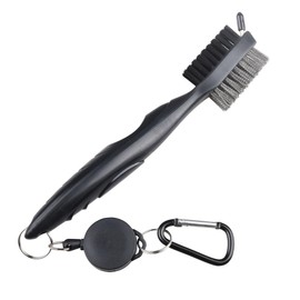 Golf Club Brush Double Sided Portable Brush Golf Club Clean Tool Brush Extension Reel and Climbing Buckle Clip Multifunctional Brush Nylon Steel Bristle Clean Brush Black