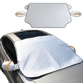 Car Windshield Snow Cover for Ice & Snow Protection,4-Layer Universal Front Windshield Cover with Magnetic Edges & Side Mirror Covers Fits Cars, Trucks, SUVs, Sedans, Vans