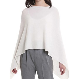 InCashmere 100% Pure Cashmere Poncho Sweater for Women - Lightweight Warm Knitted Shawl Wrap - Fall/Winter Dress Topper Gift (Whisper White)