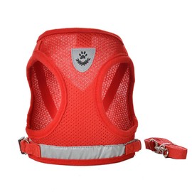 FeiLuo Dog Harness and Lead Set, Soft Mesh Padded Harness for Puppies and Cats, Reflective, Adjustable, Breathable Chest Harness for Walking, Running, Training, XS, red