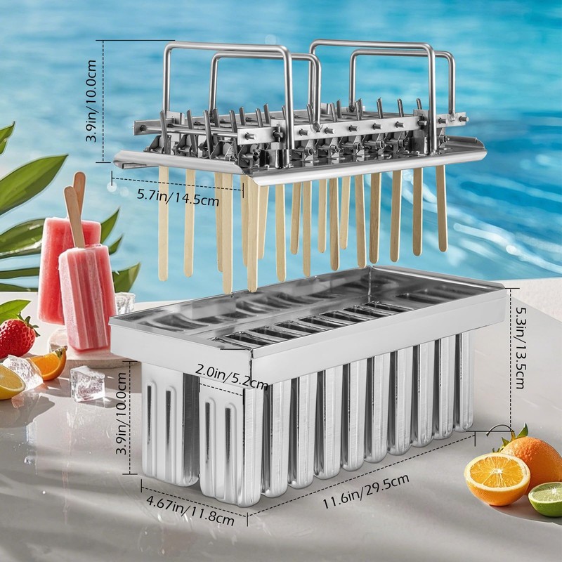 Dyna-Living Commercial Popsicle Molds 20PCS Flat Heads with Double-slot Stainless