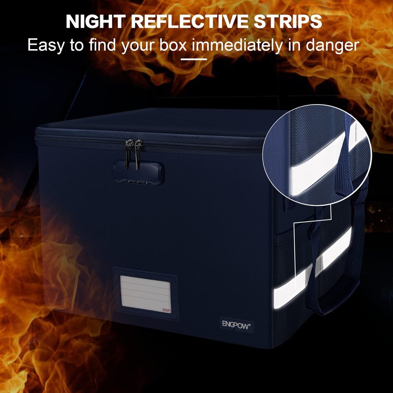 ENGPOW File Box with Lock, Fireproof Document Box with Pockets,