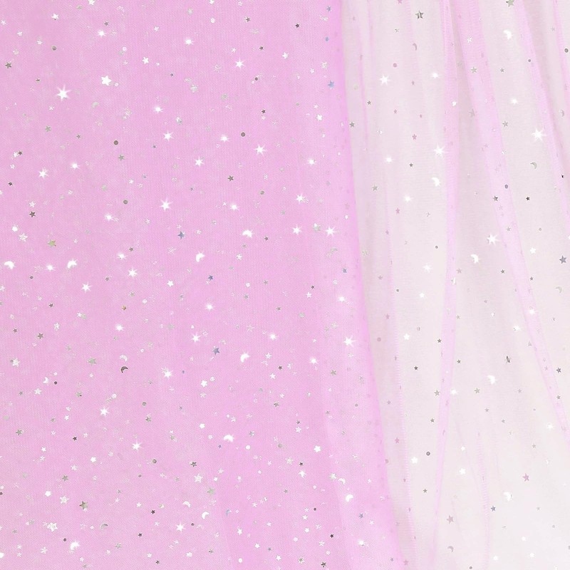 Homiest Glitter Tulle Fabric Rolls with Star Moon Sequin, 10