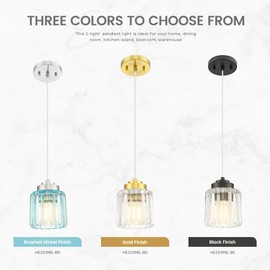 Emliviar 1-Light Kitchen Hanging Pendant Light, Gold Finish Hanging Fixture with Clear Fluted Ripple Glass, HE293MIL BG