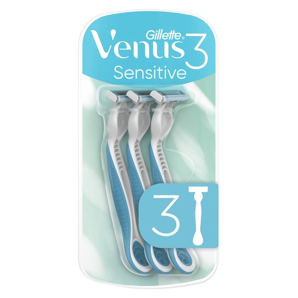 Gillette Venus 3 Sensitive Disposable Razors for Women, 3 Women's Razors with Comfort Blades