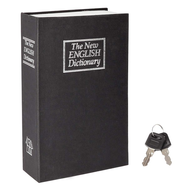 Book Safe with Key Lock - Parrency Dictionary Diversion Metal Hidden Safe Lock Box, 9 1/2" x 6" x 1 1/3", Black Medium, SBH-M010