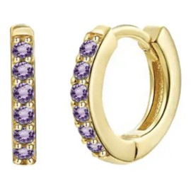 AT Jewellery - 14ct Gold Filled | 925 Sterling Silver Small Amethyst Purple Gemstone 11mm Sleeper Huggie Hoop Earrings