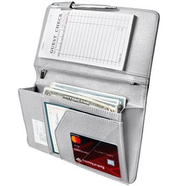 Mymazn Server Book with Zipper and Magnetic Pocket, Cute Waitress Book Server Booklet, Serving Book Fits Server Apron with High Volume Pocket, Grey