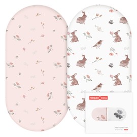 GLLQUEN BABY 2 Pack Moses Basket Fitted Sheets, Newborn Pram Sheets Fitted, 100% Microfiber Oeko-tex101 Cozy and Breathable Crib Baby Bassinet Sheets for Boy and Girl(Watercolour Rabbit)