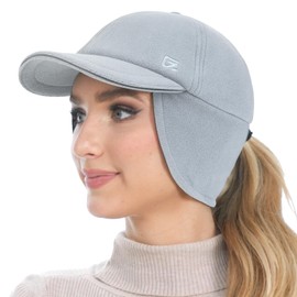 GADIEMKENSD Fleece Winter Hats for Women Reflective Ponytail Hat with Ear Flap Drop Down Ear Warmer Visor Beanie Double Ponytails Hole Baseball Cap for Workout Running Skiing Light Grey