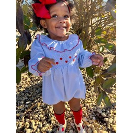 mlpeerw My First Valentines Baby Girl Outfit Newborn Heart Smocked Bubble Romper Bodysuit Cute Valentines Clothes